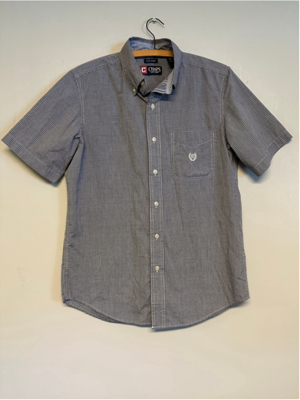 Chaps Casual Button Down Shirt Size Small Blue White Check Short Sleeve